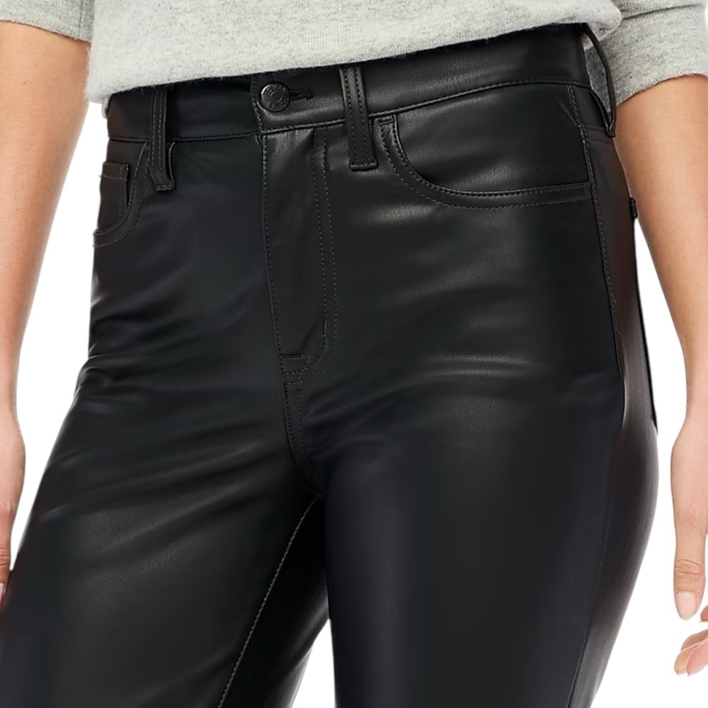 J.Crew Factory Full Length Straight Leg Pant in Black Faux Leather - Picture 4 of 8